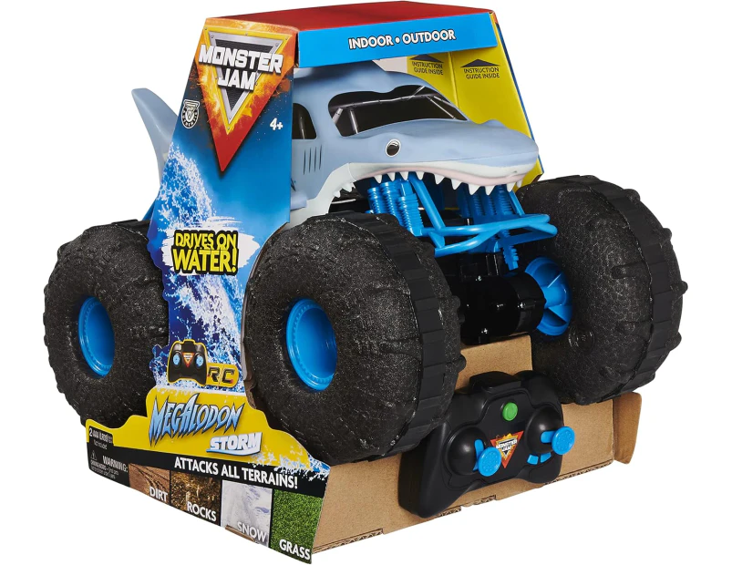 Monster Jam Megalodon STORM All-Terrain Remote Control Monster Truck 1:15 Scale | Drives on Water & Land, Durable Off-Road RC Toy - Christmas Present