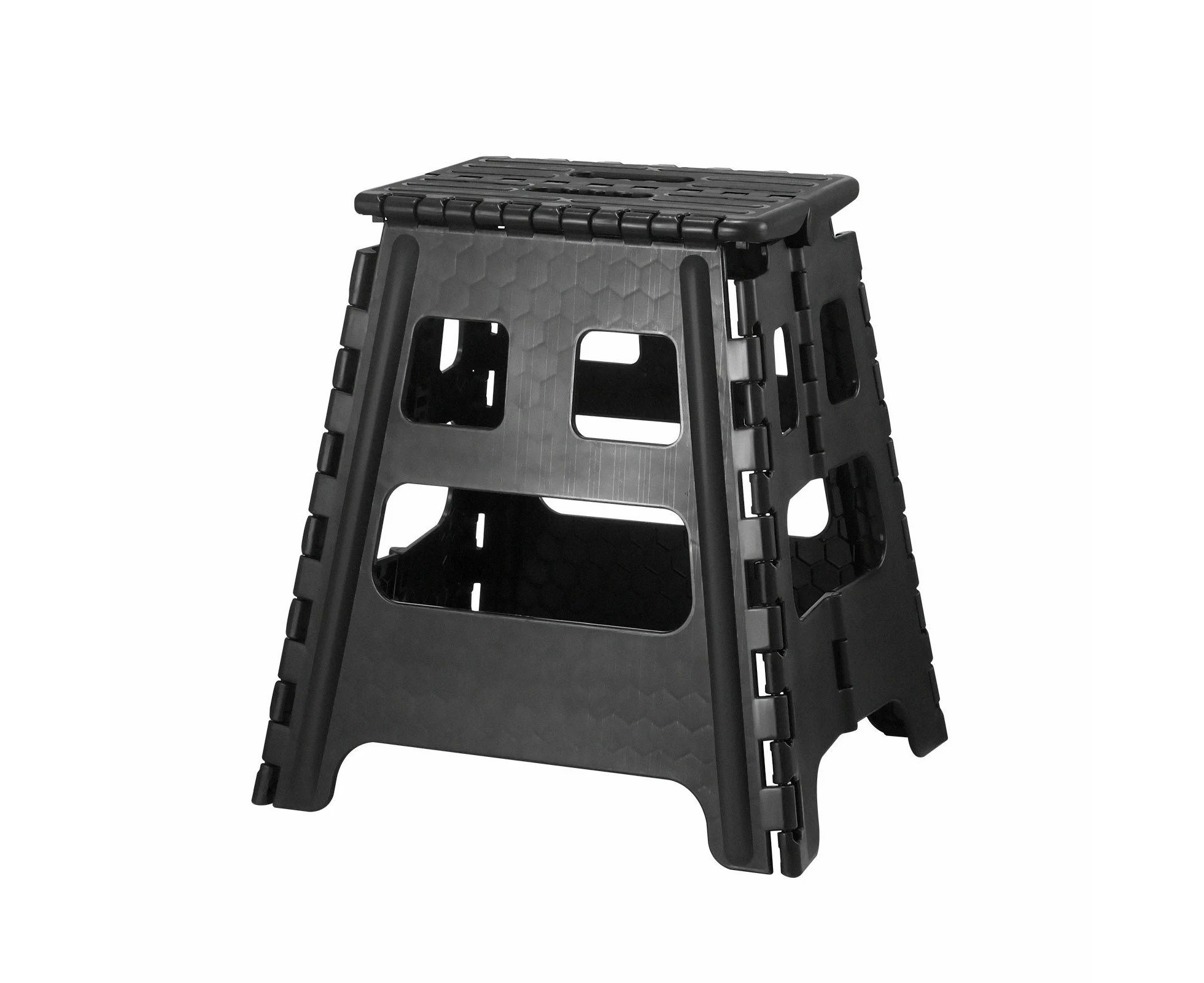 Black Foldable Step Stool with Handle Footstool Plastic Childrens Chair Portable Helper Kitchen Potty Bathroom 29x22x39cm