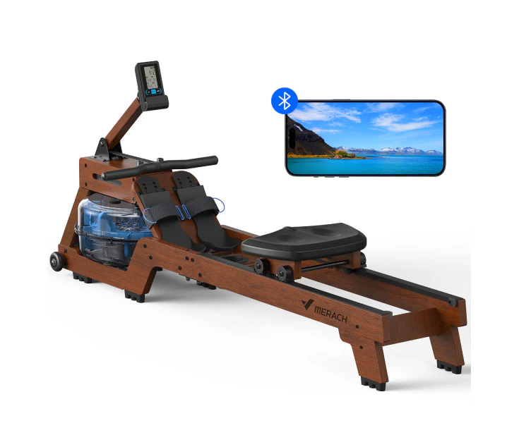 MERACH Water Rowing Machine for Home Use, Finest Solid Wood Row with Professional Monitor, Bluetooth-Connected APP for Immersive Rower