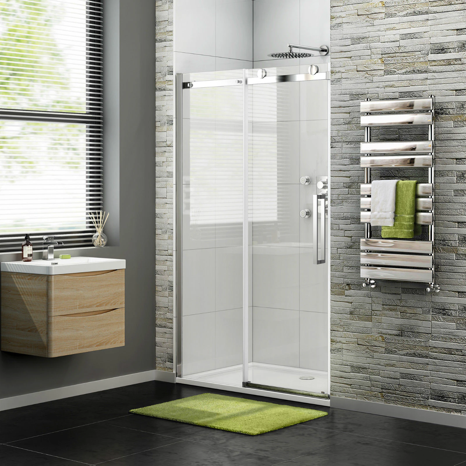 ELEGANT Wall to Wall Frameless Sliding Shower Screen Doors Silver 1300x1950mm