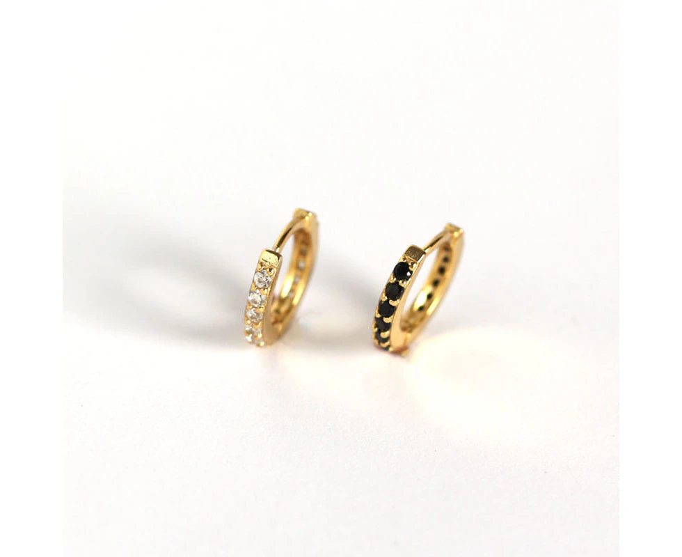 Pave CZ Hoop Earrings Gold Black