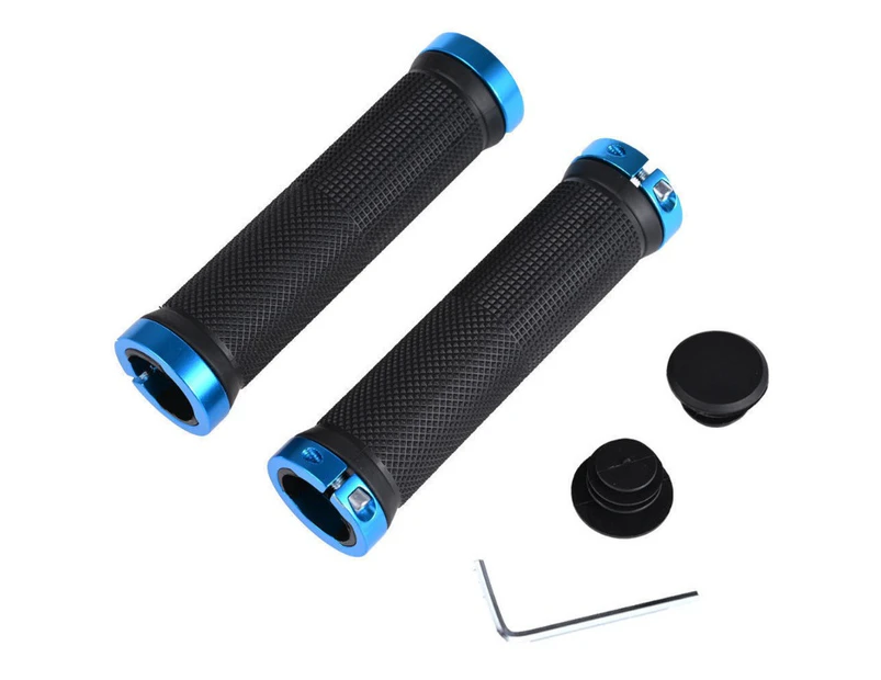 1 Pair of Rubber Bike Handlebar Grips with Locking Clamps Comfortable Non-Slip Bicycle Hand Grips