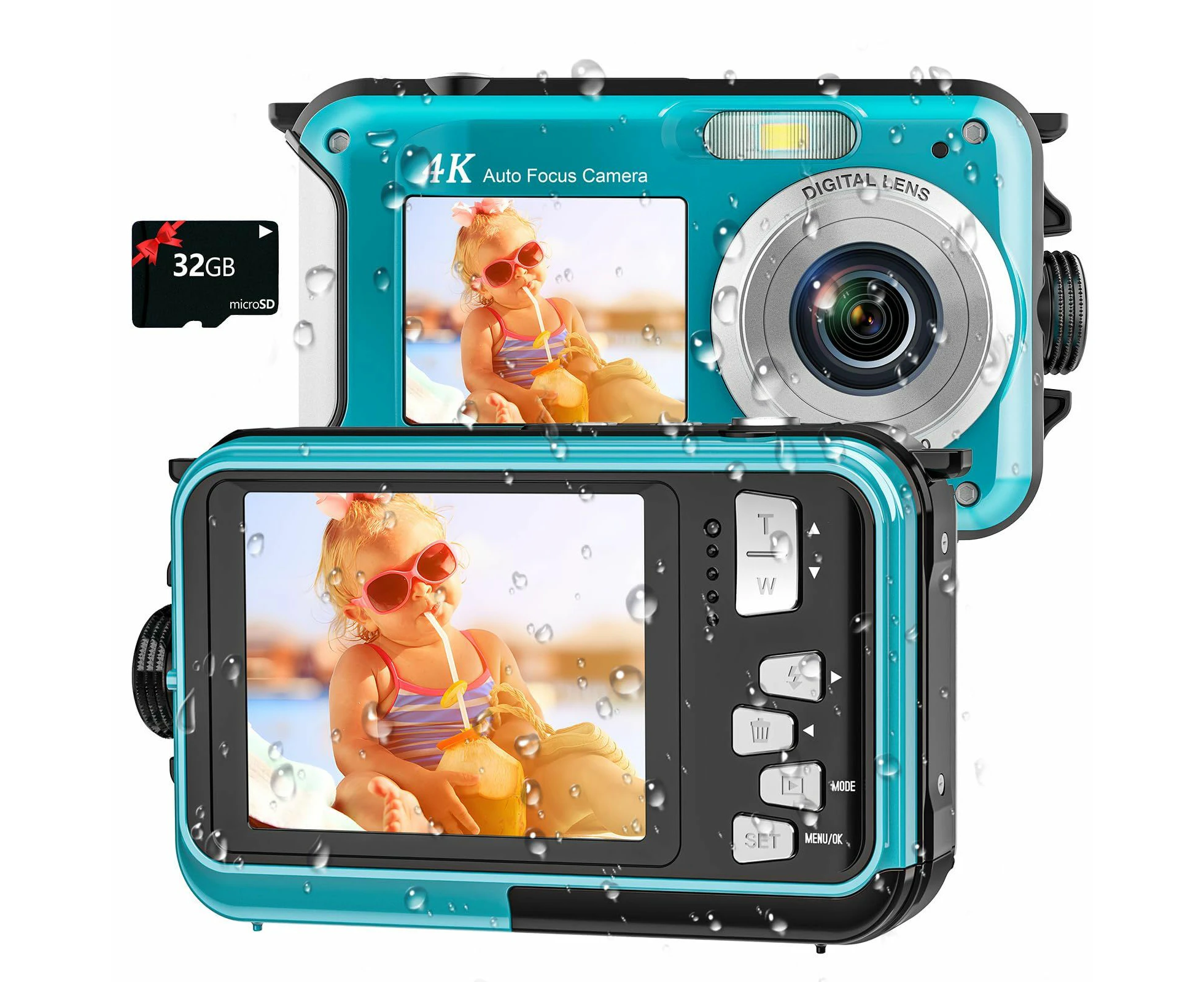 4K Underwater Camera 11FT Waterproof Camera with 32GB Card 48MP Autofocus Dual-Screen  Floatable Digital Camera 1250mAh Battery Type-C (Blue)