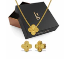 Boxed Golden Clover Necklace and Earrings Set