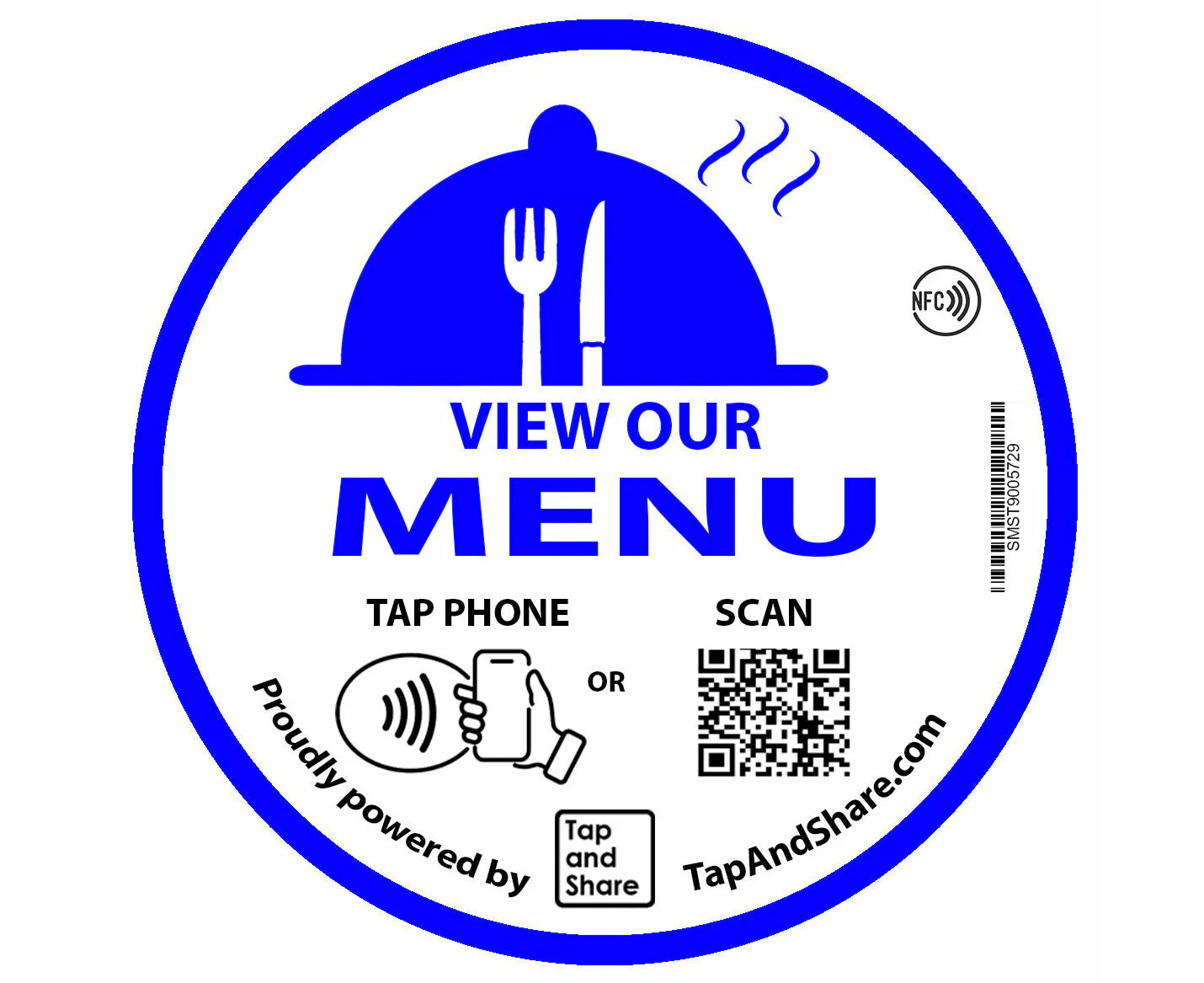 Tap and Share Contactless Sharing Smart NFC 'View Our Menu' 10cm Adhesive Sticker + QR code