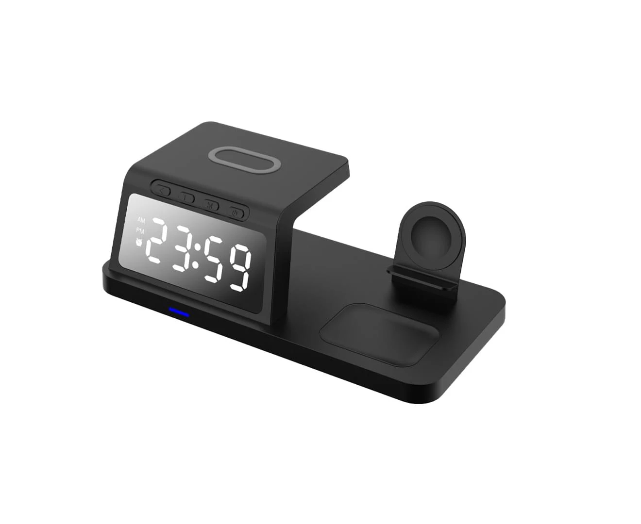 Wireless Charger 5 in 1 Charging Station with Clock for Phone Watch - Black