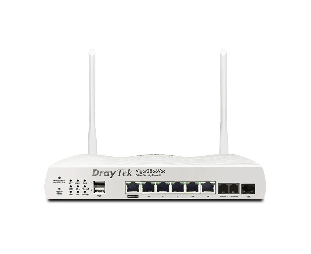 DrayTek DV2866Vac - Multi WAN Router with VDSL2 35b/G.Fast,  and 3G/4G USB WAN port for Load Balancing and Fail-over, 802.11ac (AC1300) WiFi, VoIP (2 x ...