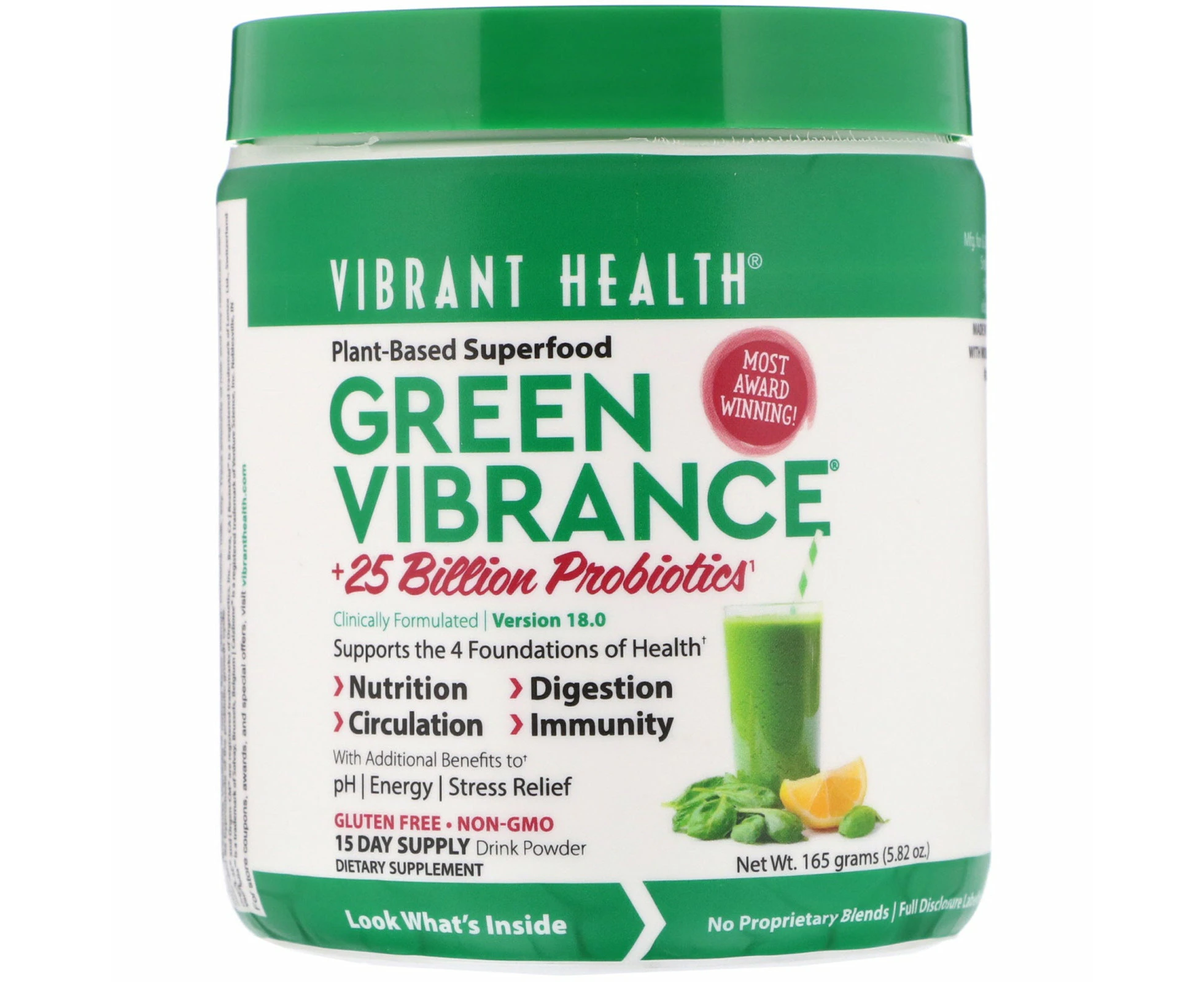 Vibrant Health, Green Vibrance +25 Billion Probiotics, Version 18.0, 5.82 oz (165 g)