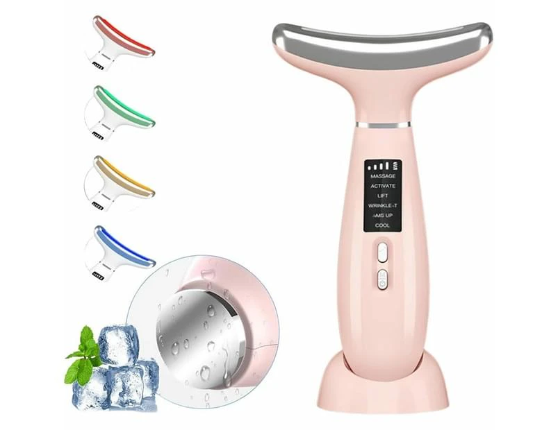 Facial Neck Massager Hot & Cold with 4 Color LED Therapy for Skin Care-Pink