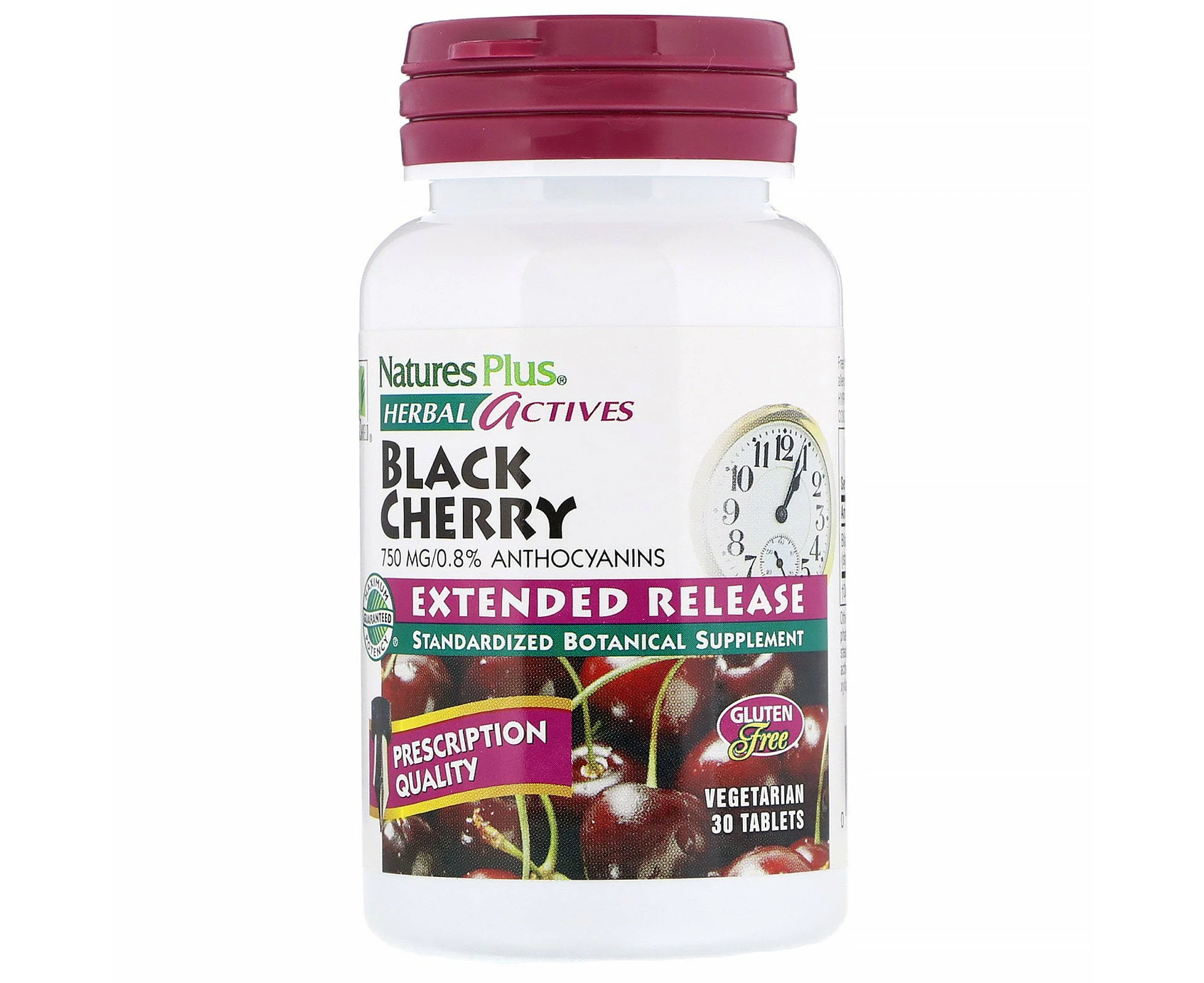 Nature's Plus, Herbal Actives, Black Cherry, 750 mg, 30 Vegetarian Tablets