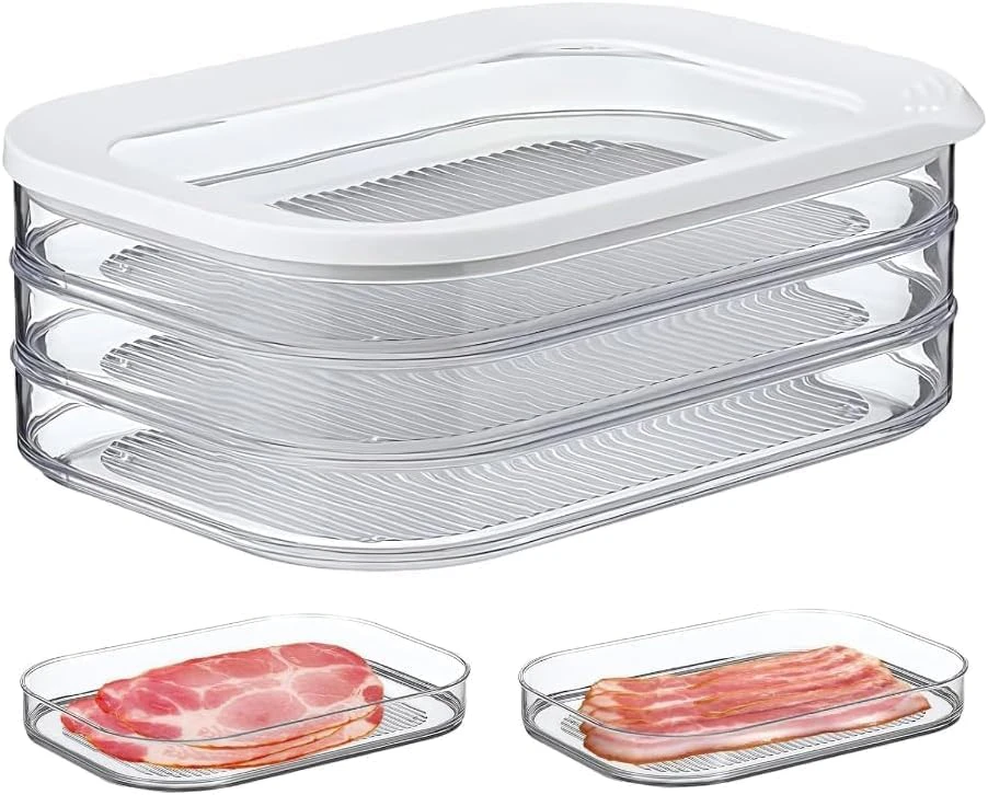 Deli Meat Container for Fridge, Bacon Lunch Meat Container for Refrigerator Stackable Food Storage Boxes for Cold Cuts, Salami, Deli Lunch Meat BPA Free