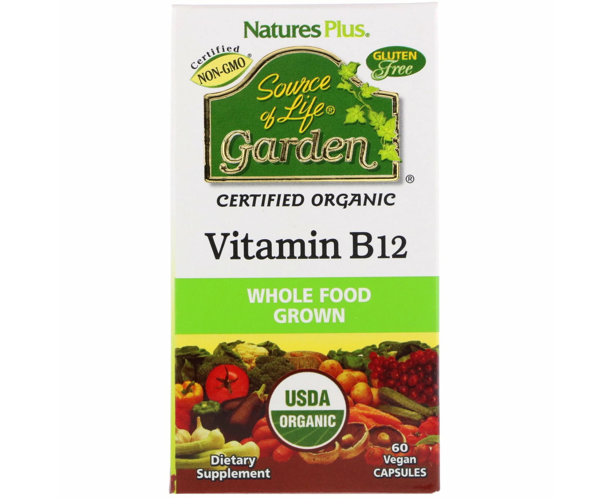 Nature's Plus, Source of Life Garden, Certified Organic Vitamin B12, 60 Vegan Capsules