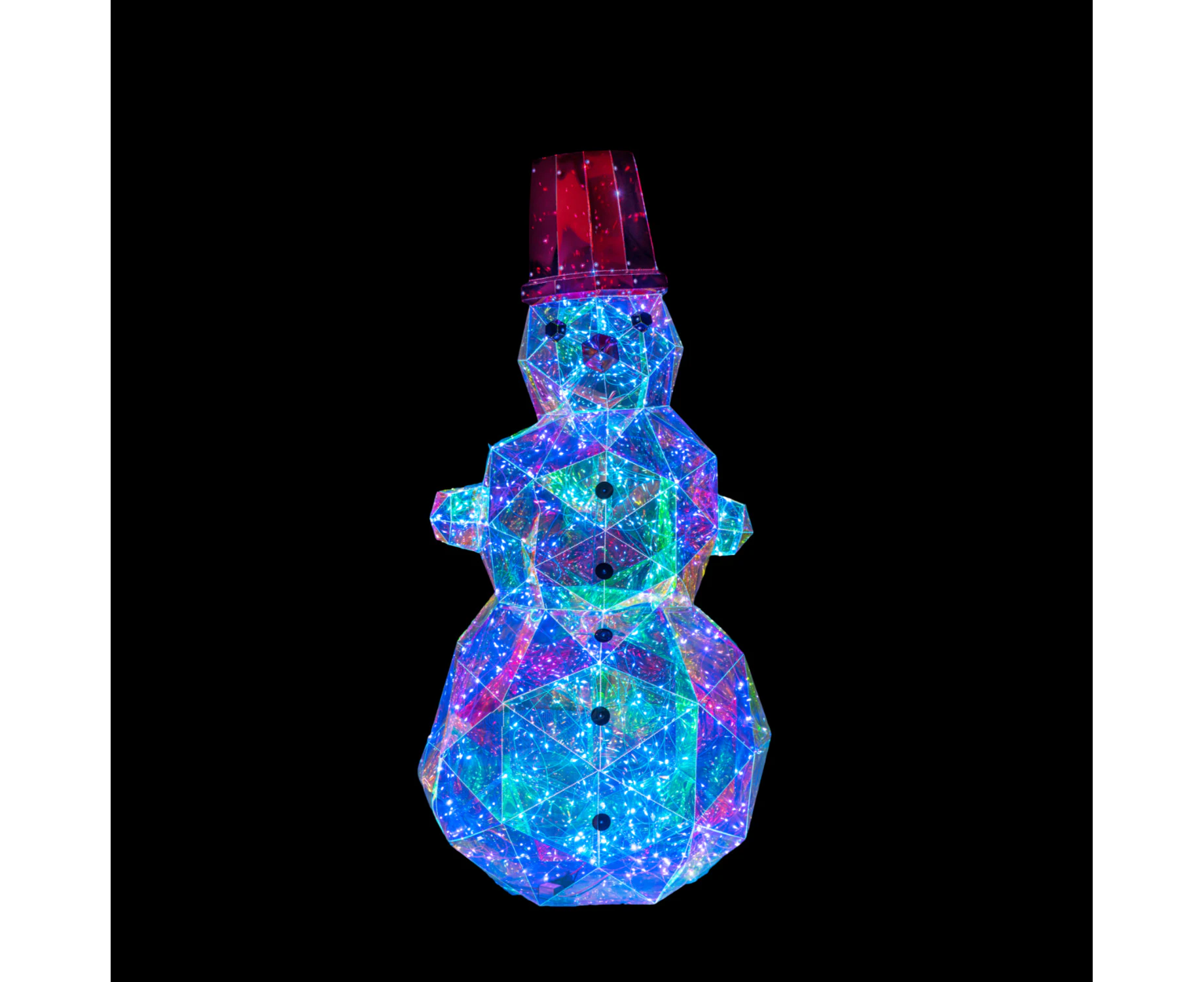 Christmas 3D Rainbow Film Erected Holographic Polygon Snowman 120cm LED Glimmering Cosmic Effect Outdoor