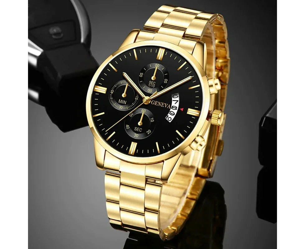 Fashion Men Gold Stainless Steel Watch Luxury Calendar Quartz Wrist Watch Mens Business Watches for Man Clock