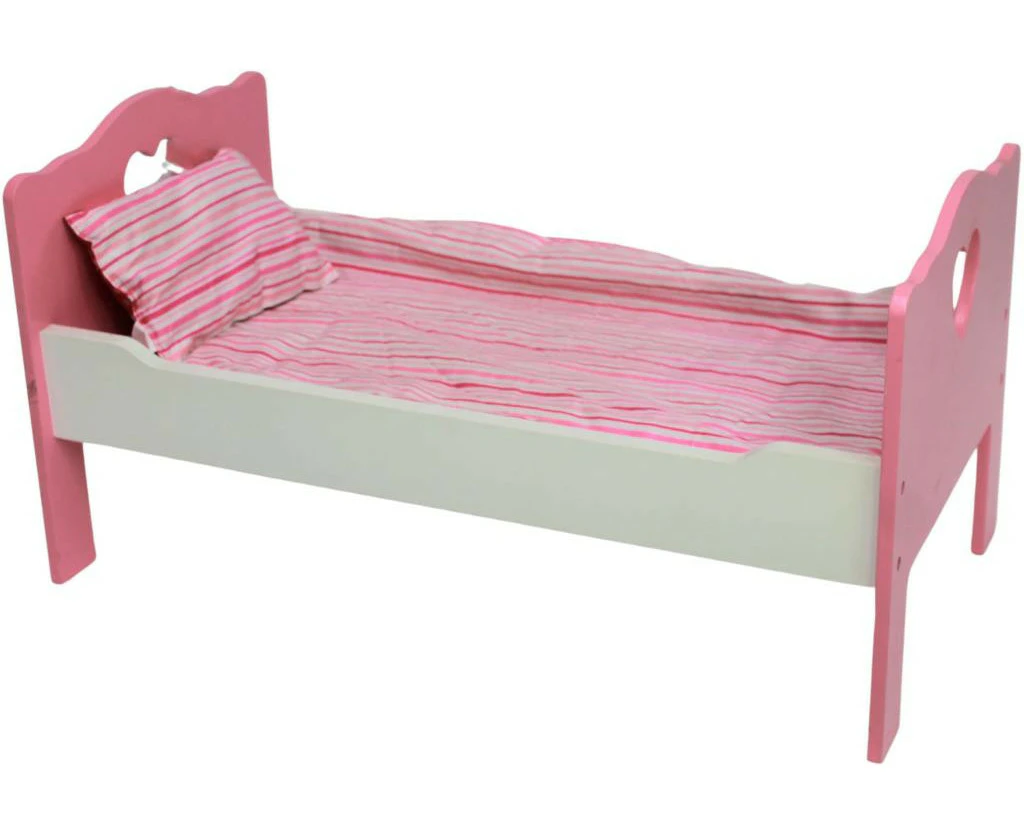 Sally Fay Wooden Dolls Bed - Pink & White Colour