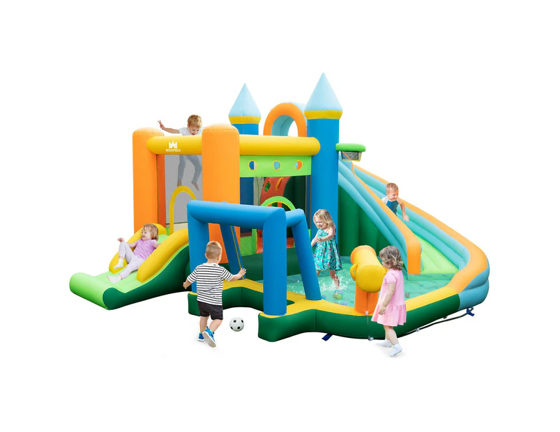 Costway Water Park Inflatable Water Slide Jumping Castle Splash Pool Swimming w/Dual Slidses