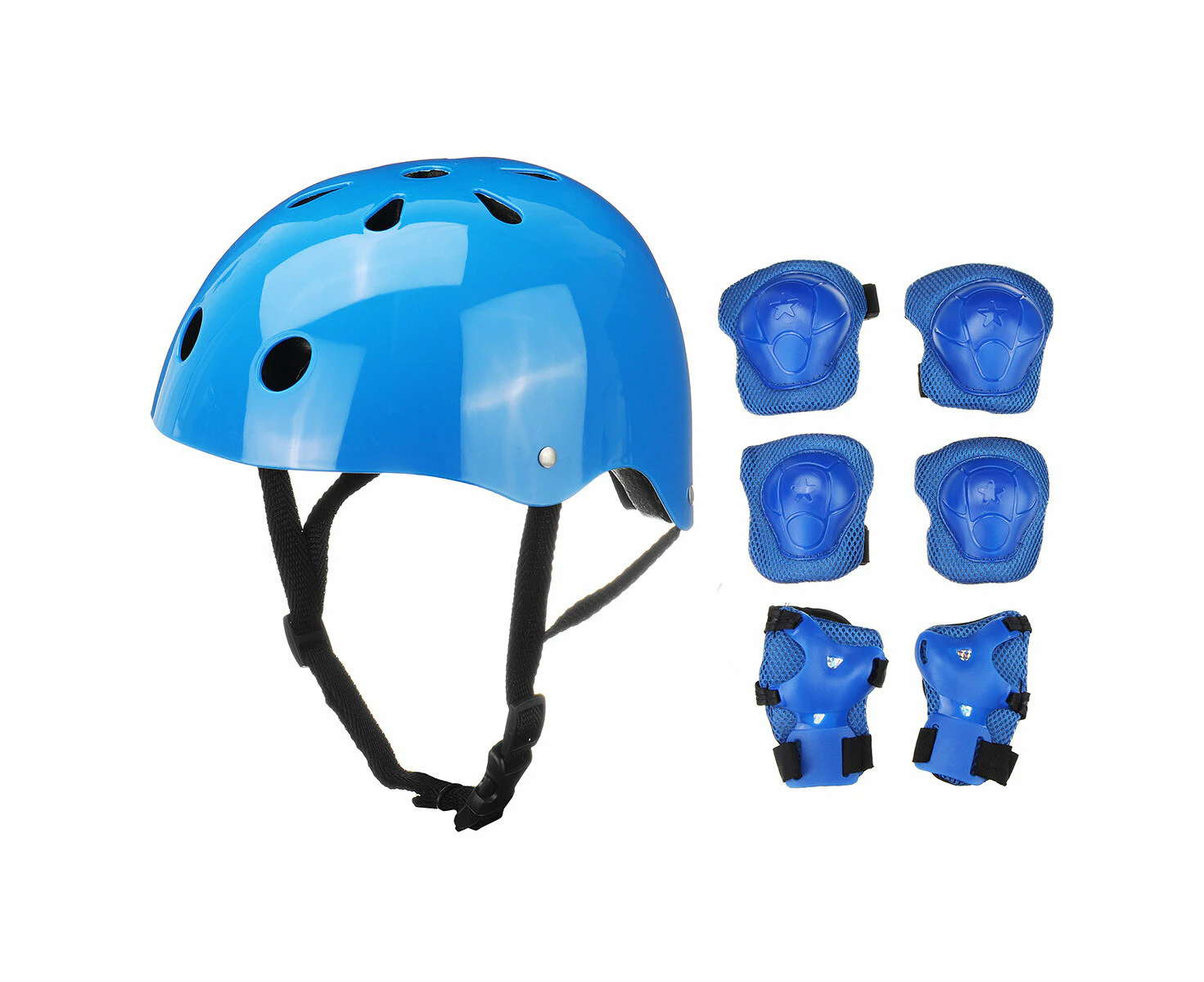 7pcs Boys Girls Kids Safety Skating Bike Helmet Knee Elbow Protective Gear Kit - Black