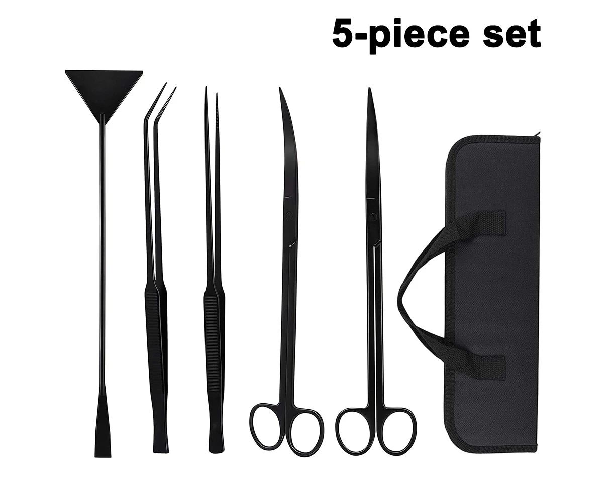 Aquarium Tools Kit, 5 in 1 Stainless Steel Long Fish Tank Scraper Aquarium Kits -Black - Black