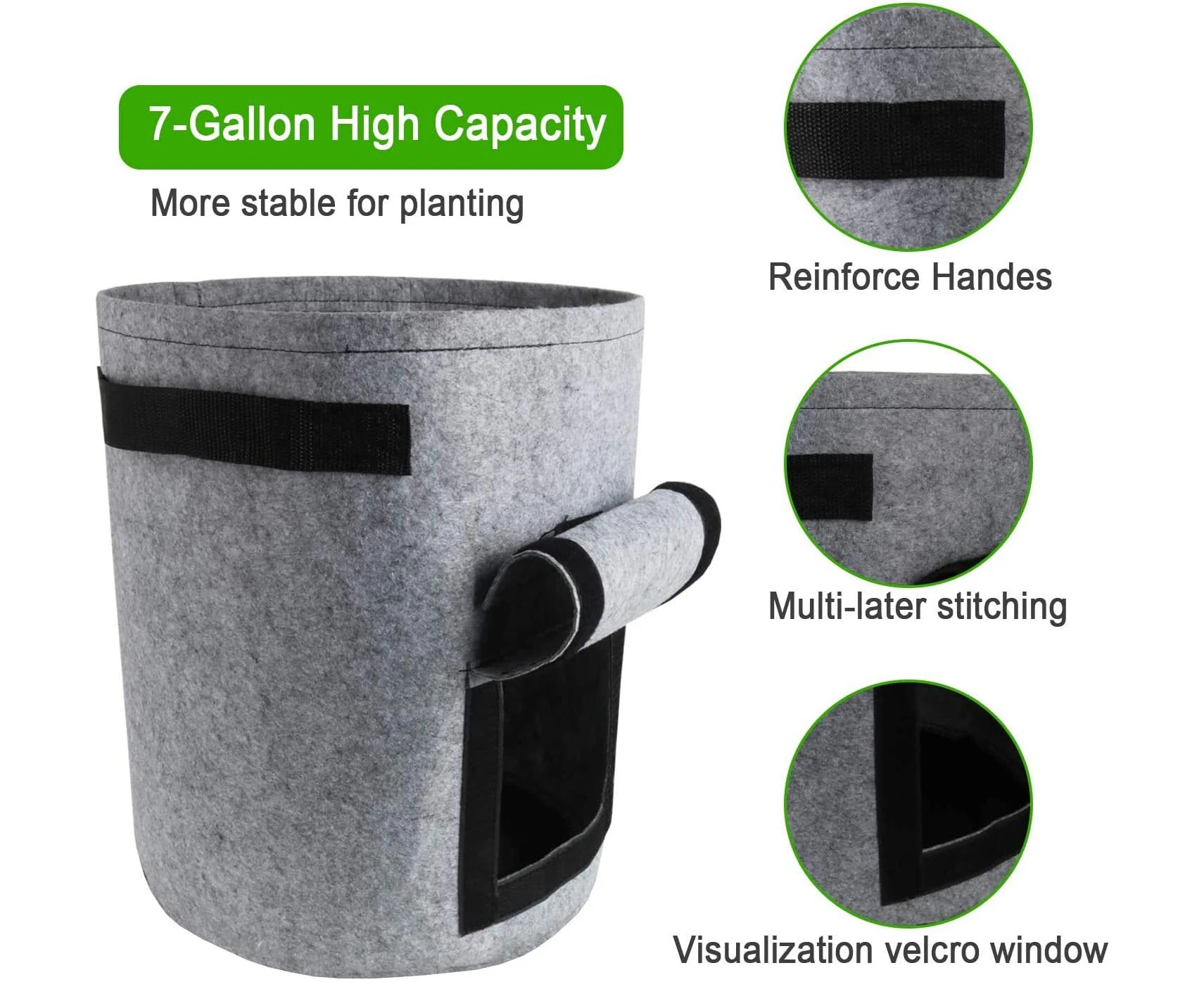 Plant Grow Bags, Set of 2 7 Gallon Vegetable Grow Bags Planting Cloth Pots Planter Container for Home, Potatoes, Tomatoes, Carrots (Gray)