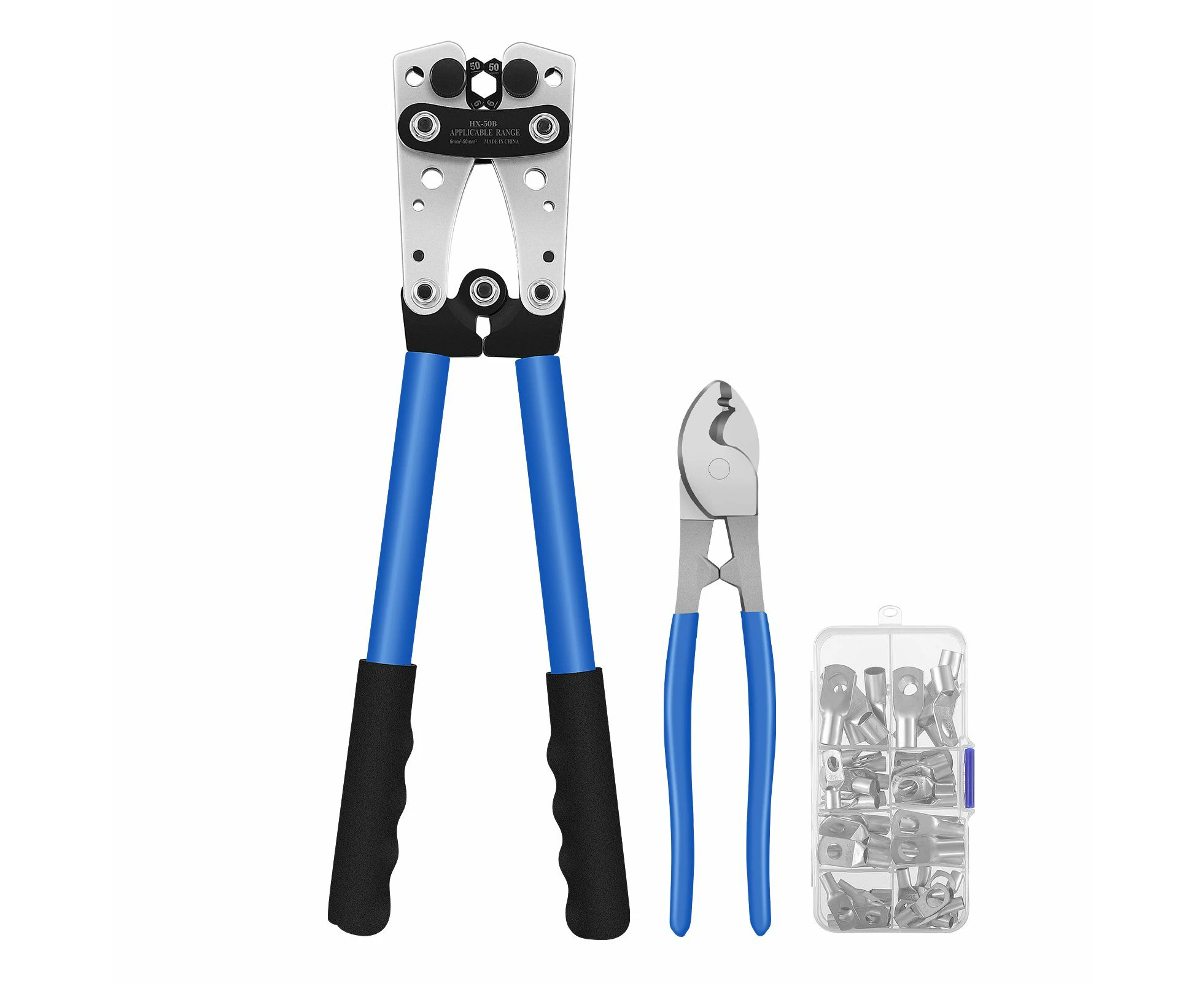 Crimping Tool Pliers Cable Plug Electrical Battery Terminal Wire Lug Hex Crimper Rope Cutter 10 AWG 6 to 50 Square Metres Repairing Tool Kit