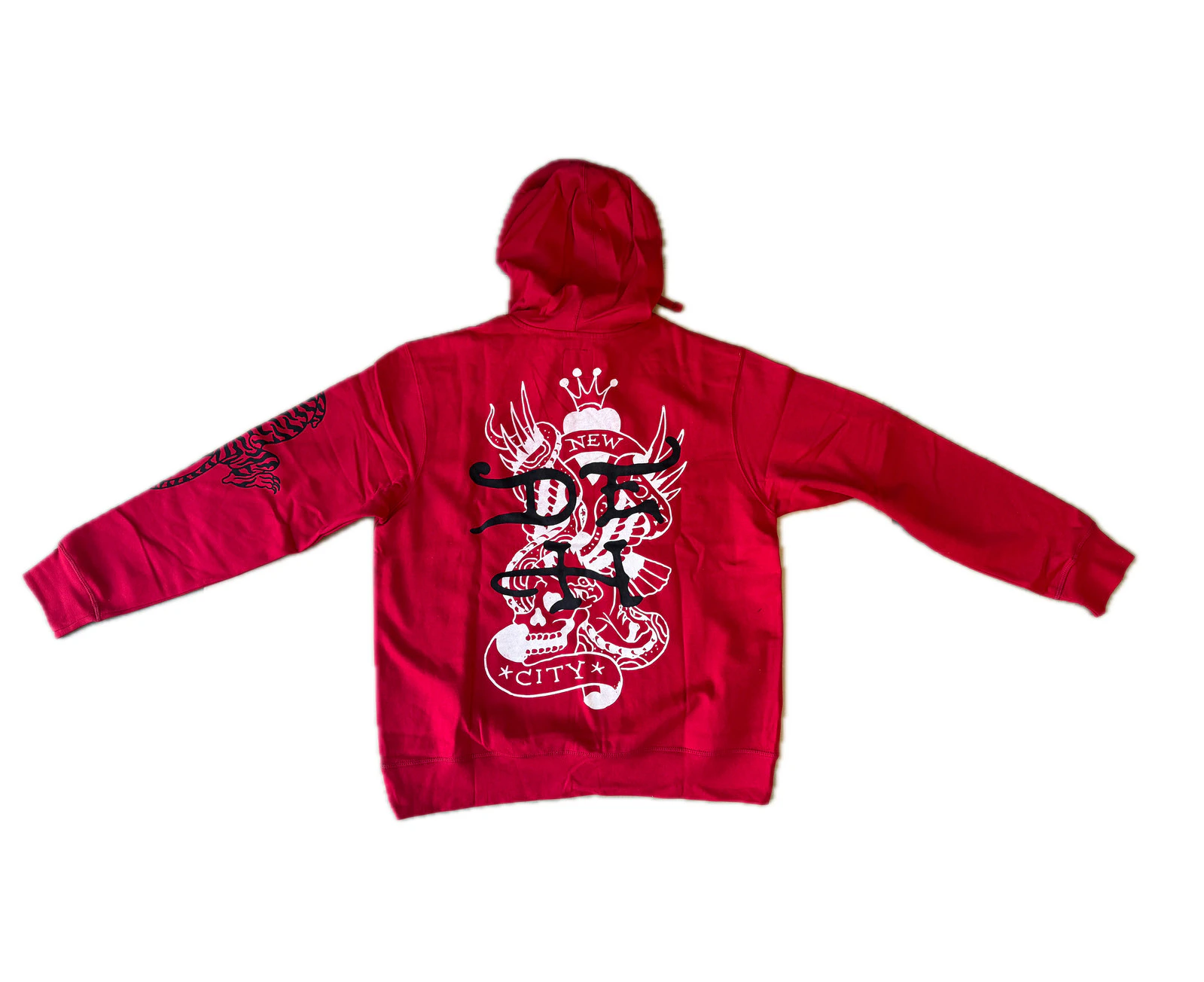 Ed Hardy Mens Hoodie Jumper Pullover Tattoo New York Skull in Red