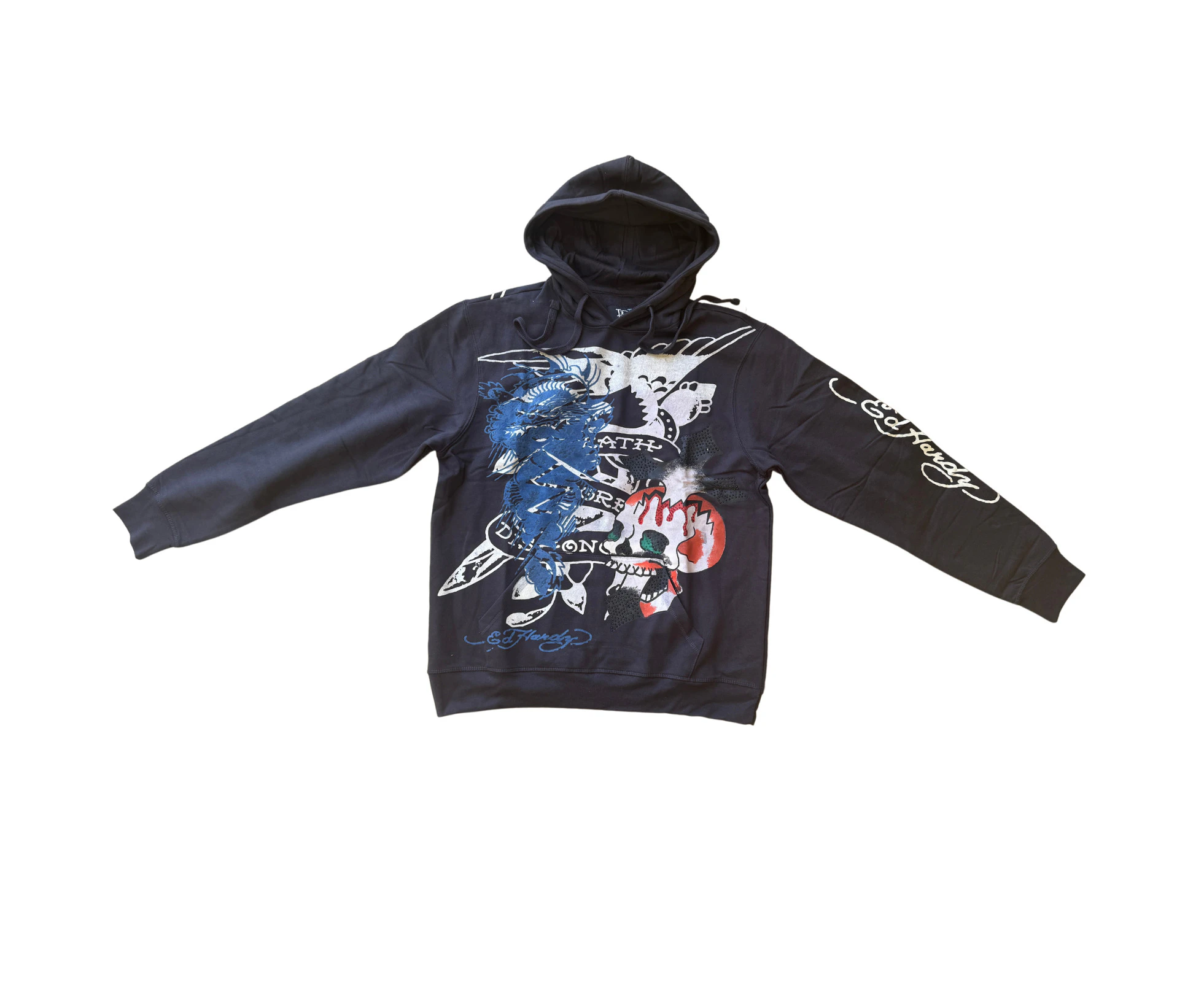 Ed Hardy Mens Hoodie Jumper in Charcoal