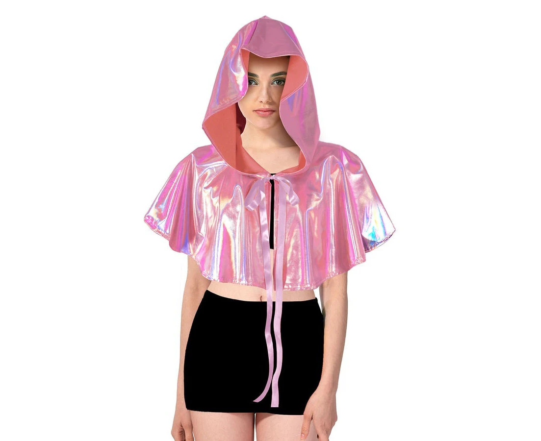 Adult Iridescent Metallic Mini Hooded Cape Halloween Costume Party - Pink