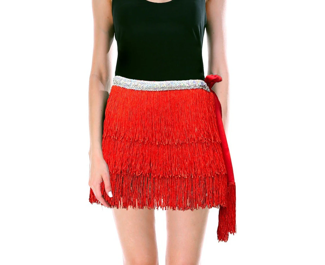 Adult Fringe Skirt Tassel Womens Dance Costume Party in Red