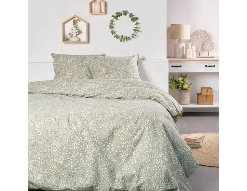 TODAY Sunshine Double Duvet Cover in Olive Branches Print Cotton – Green – 220 x 240 cm