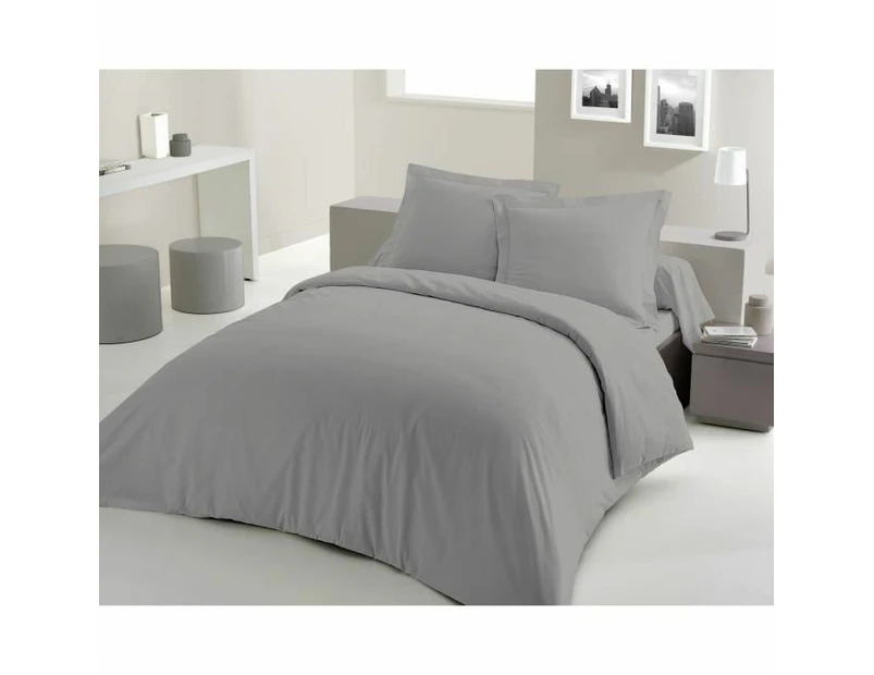 LOVELY HOME Duvet Cover Set 240 x 260 cm – 100% Cotton – Light Grey