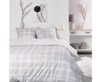 TODAY Sunshine Double Bed Cotton Duvet Cover with Large Check Design - Grey and White - 220 x 240 cm