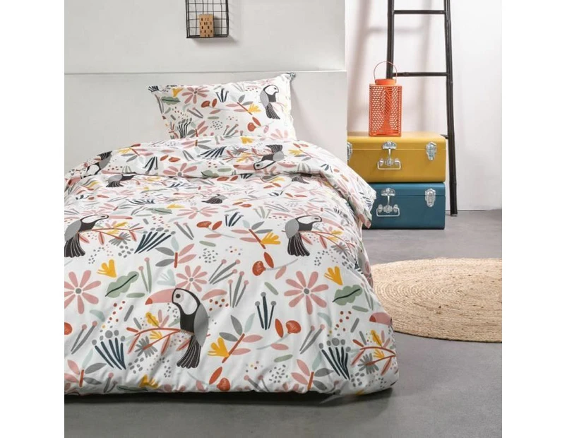 TODAY Happy 4.1 Duvet Cover Bedding Set (140 x 200 cm) + 2 Pillowcases (63 x 63 cm) - 1 Person, White