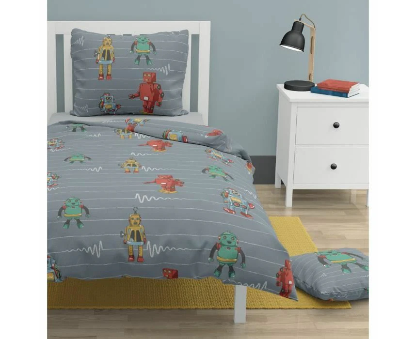 Rouillon Children's Duvet Cover Set 2 Pieces 100% Cotton 57 Thread Count 140 x 200 cm Vintage Toys Dark Grey