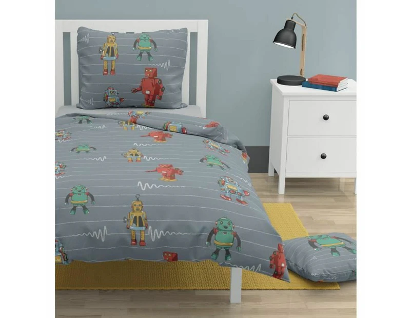 Rouillon Children's Duvet Cover Set 2 Pieces 100% Cotton 57 Thread Count 140 x 200 cm Vintage Toys Dark Grey