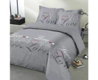 Vision - Love Grey Bedding Set - Duvet Cover Set 200 x 200 cm with 2 Pillowcases for Double Bed - 100% Cotton