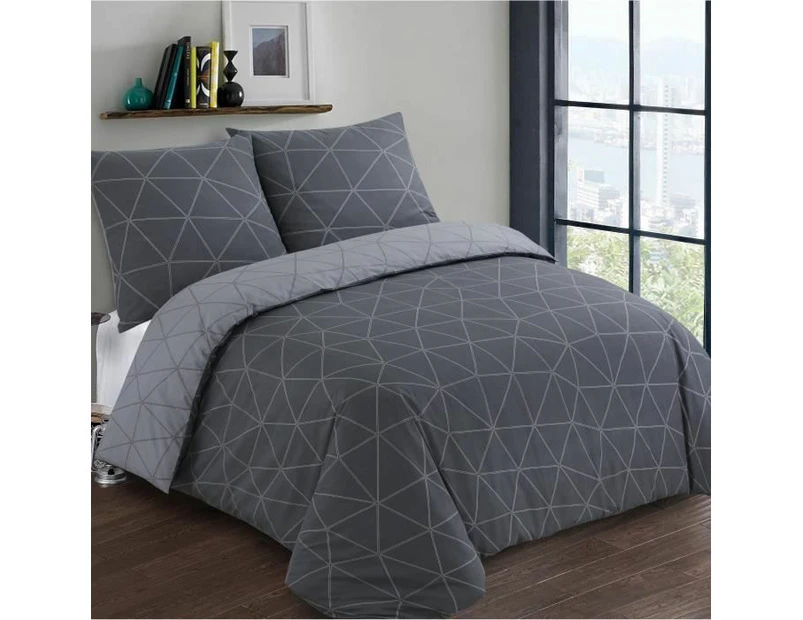 Vision Hugo Duvet Cover and 2 Matching Pillowcases, Cotton, Charcoal, 200 x 200 cm