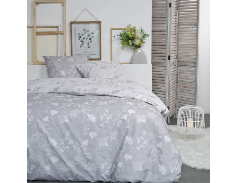 TODAY Crazy Double Duvet Cover Set with Floral Motif - Grey/White - 220 x 240 cm