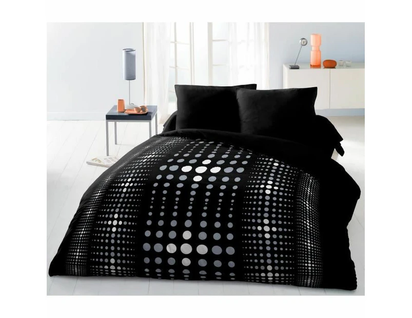 Parure de couette Microfibre STEEVY 220x240cm et 2 taies d'oreillers 63x63cm Noir