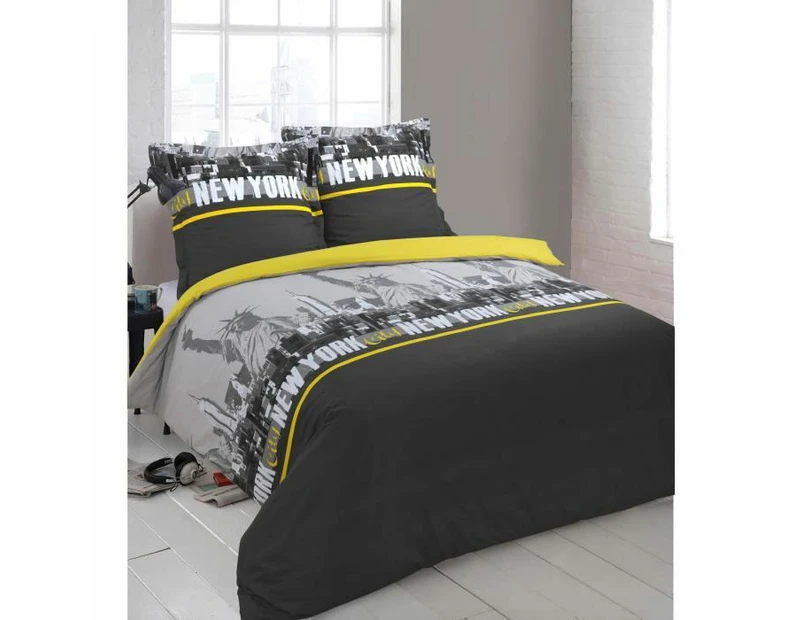 Vision - New York Yellow Duvet Cover Set - Duvet Cover 200 x 200 cm with 2 Matching Pillowcases 65 x 65 cm - 100% Cotton