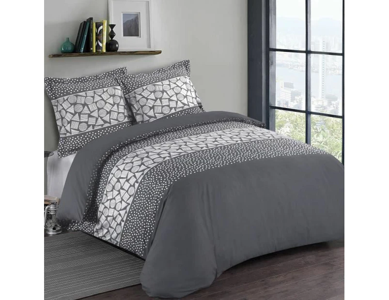 Vision Arthur Duvet Cover Set 200 x 200 cm 100% Cotton, Grey/Anthracite