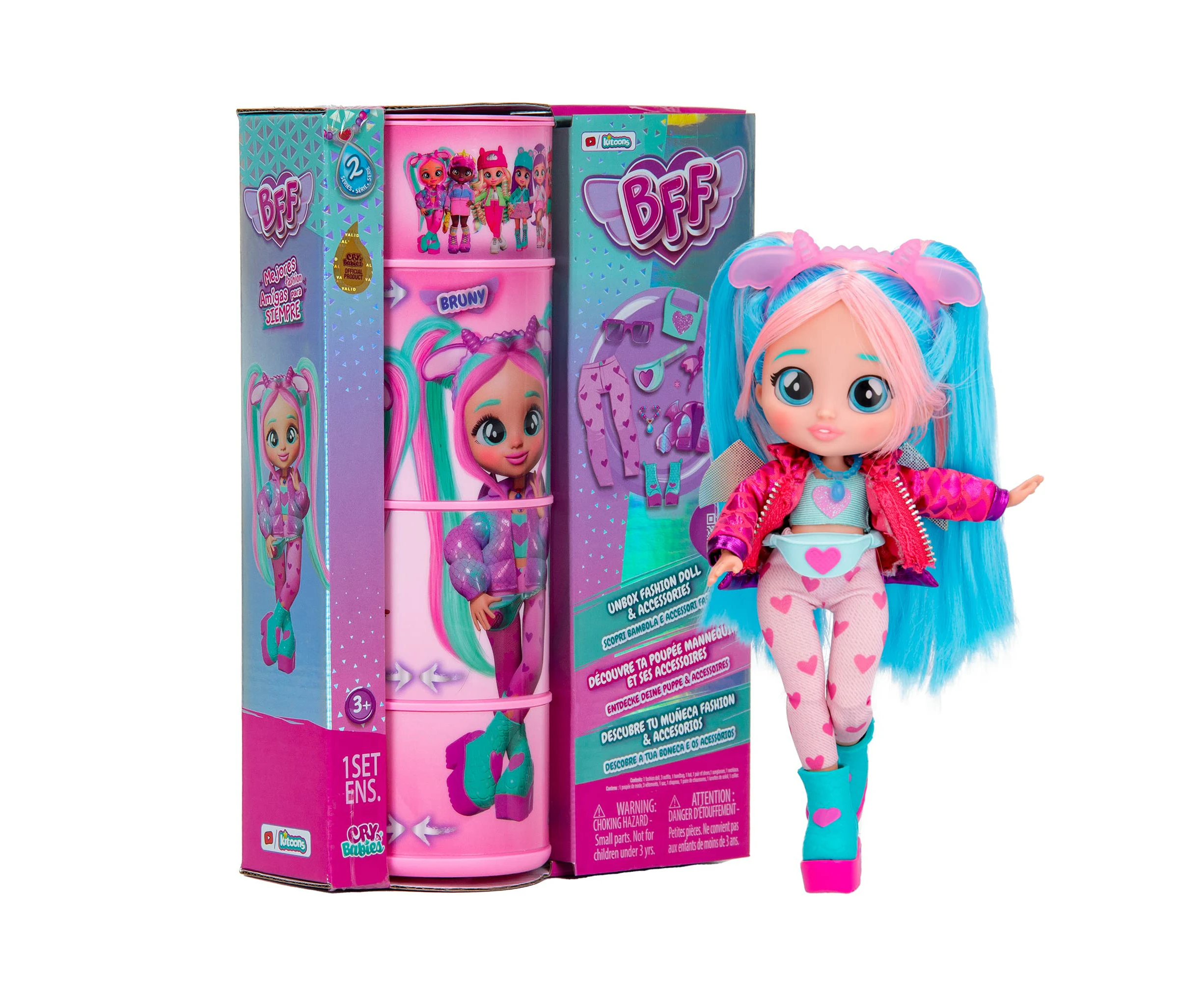 BFF by Cry Babies S2 Bruny Collectible fashion Doll with long Hair, fabric Clothes & 10 Accessories - Toy Gift for Girls and Boys +5 Years