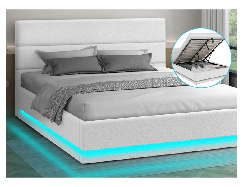 ALFORDSON Bed Frame Queen Double King Single RGB LED Gas Lift Storage Base Boucle