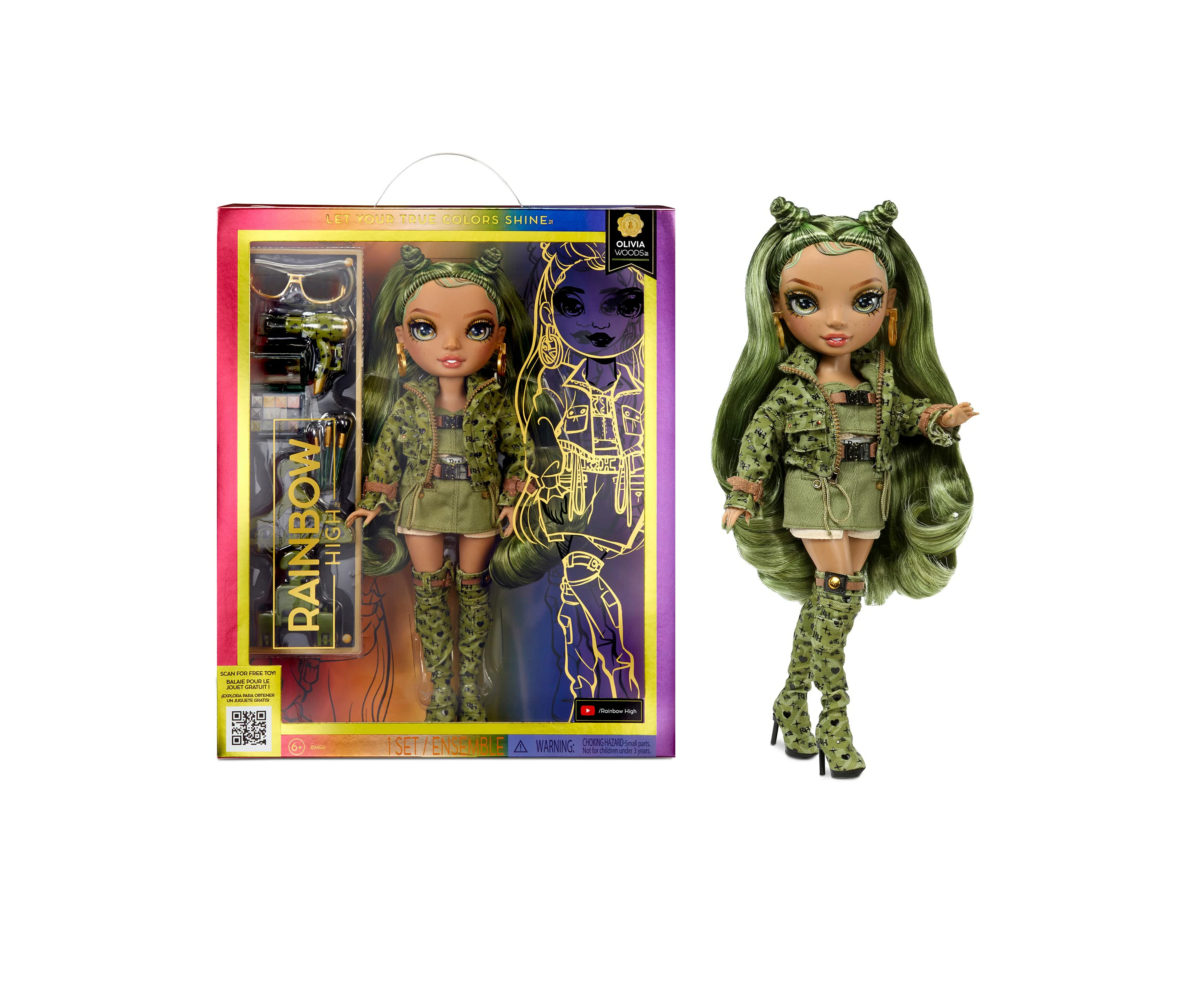 Rainbow High Fashion Doll – OLIVIA WOODS - Camo Green Doll – Fashionable Outfit & 10+ Colourful Play Accessories - For Collectors and Kids Ages 4-12 Years