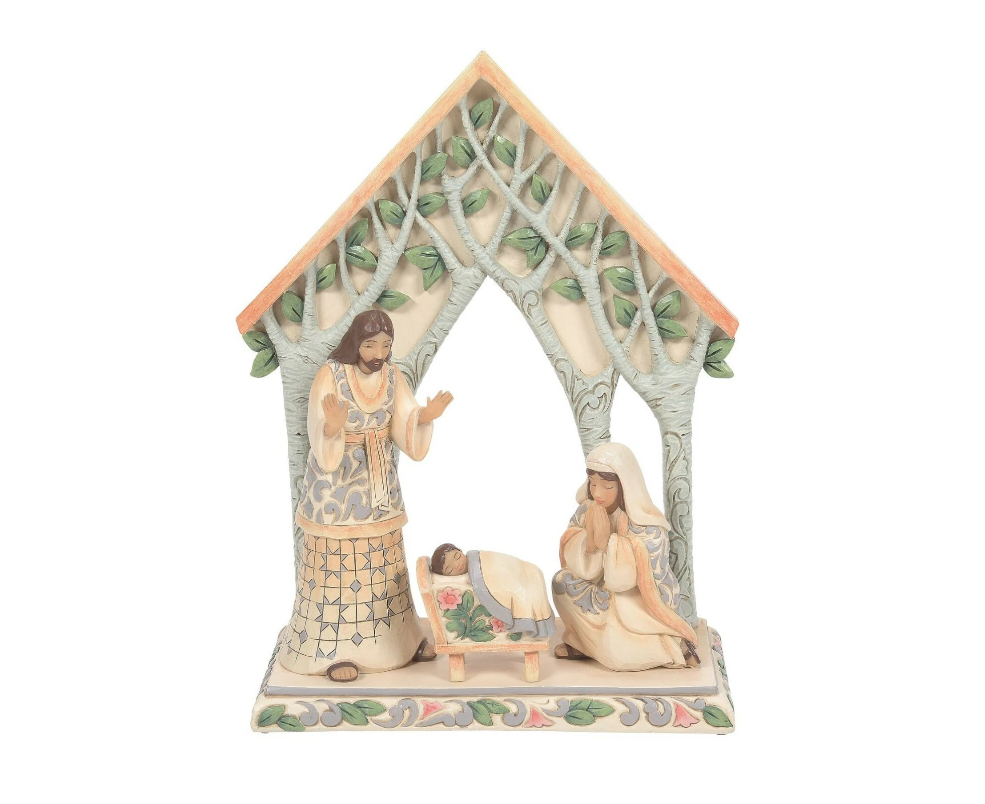 Jim Shore Heartwood Creek  White Woodland  Holy Family With Creche 4 Piece Set