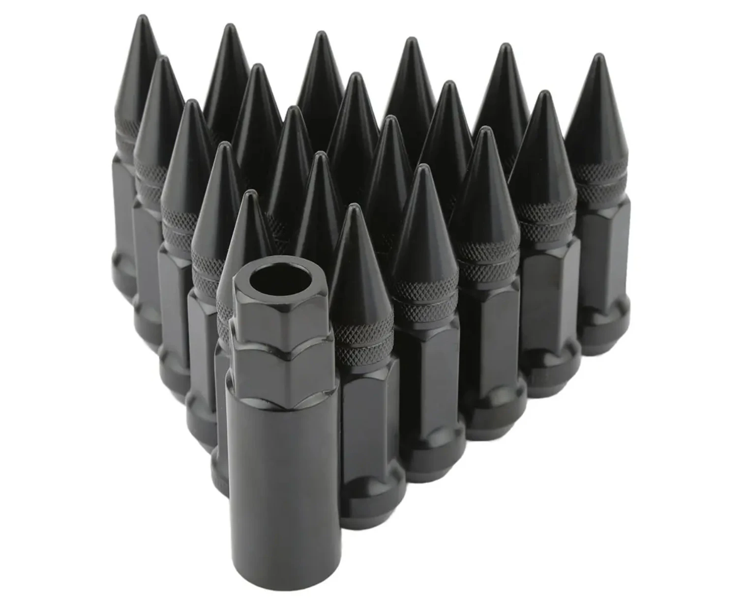 BLACK M12x1.25 Steel Spiked Lug Nuts (3 Piece Locknuts) w Removeable Spikes - 20pcs