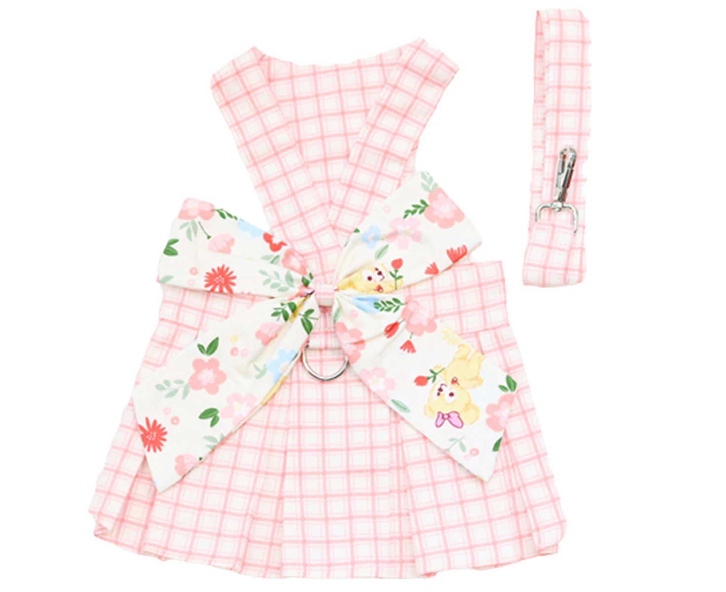 Cute Plaid Dog Dress, Harness Leash Set for Small Medium Dog Cats Girl (Pink)