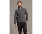 McDonald Possum Merino Short Zip Rib Sleeve Sweater - Pewter