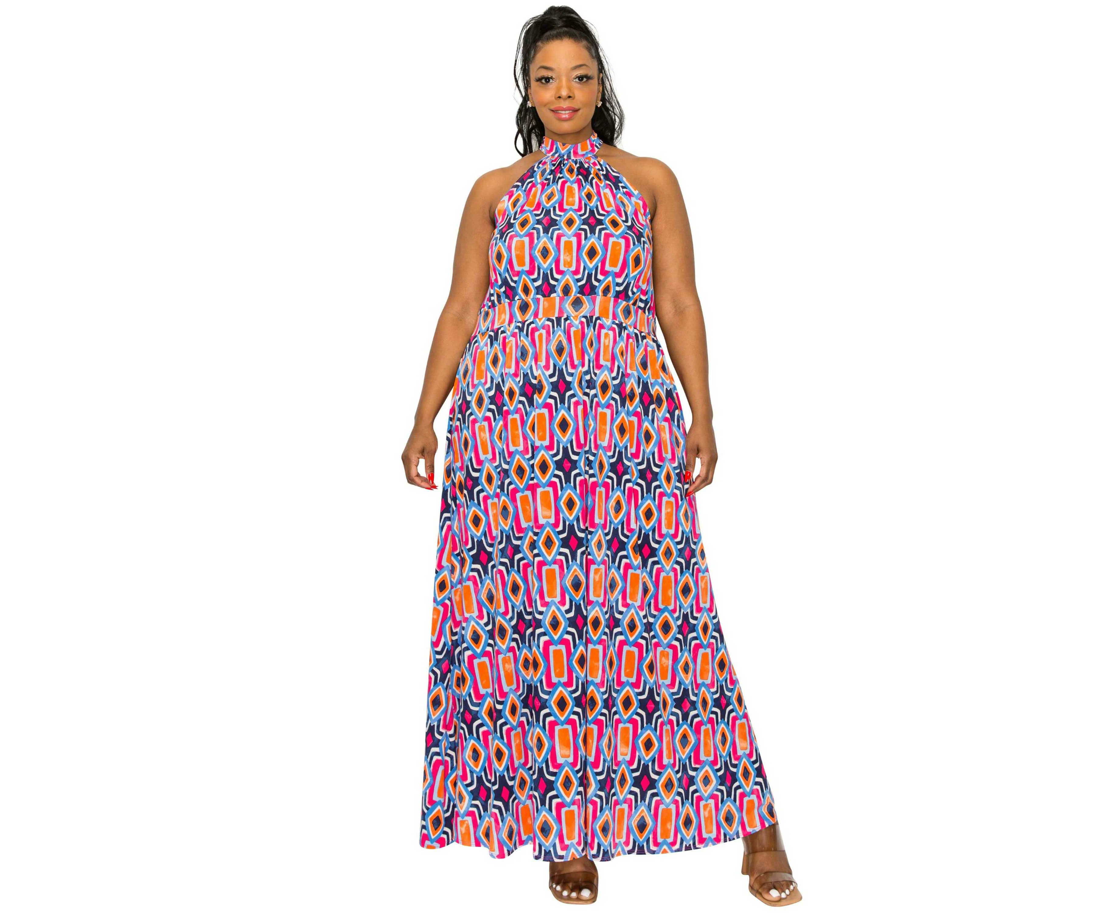 L I V D Women's Plus Size Rios Halter Neck Dress