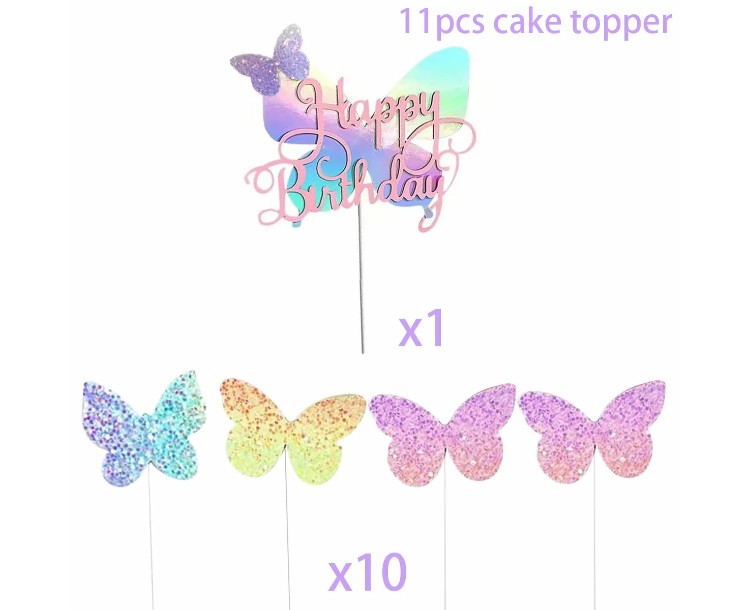 Happy Birthday Sequin Butterfly Cake Topper For Princess Girl Birthday Party Cake Decor Butterflies Wedding Party Decoration - 04