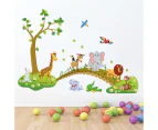 3d Cartoon Wall Stickers Jungle Wild Animal Tree Bridge Lion Giraffe Elephant